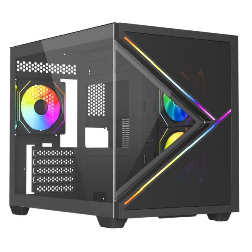 "Vida Arcade Black ARGB Gaming Case w/ Glass Side & Glass/Mesh Front