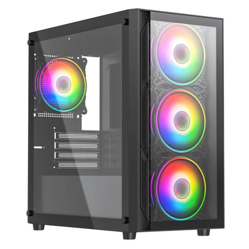 "Vida Lucid Black ARGB Gaming Case w/ Glass Front & Side