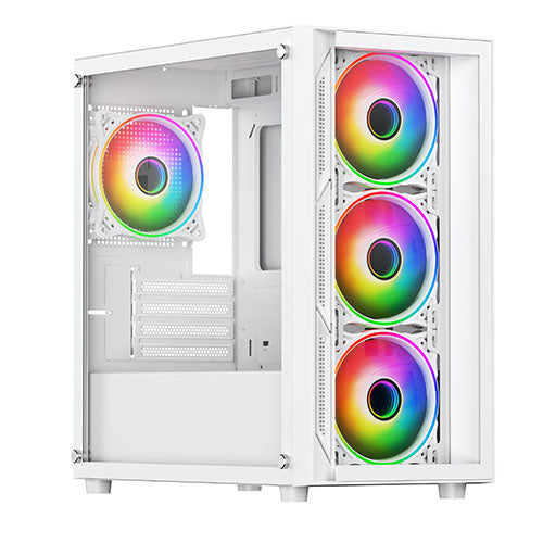 "Vida Lucid White ARGB Gaming Case w/ Glass Front & Side