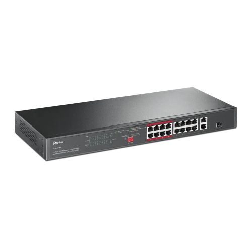 "TP-LINK (TL-SL1218P) 16-Port 10/100Mbps + 2-Port GB Unmanaged Rackmount PoE+ Switch